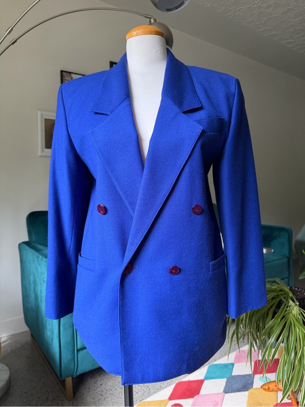 Vintage Royal Blue Double-Breasted Women's Blazer